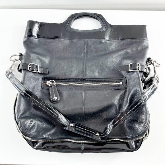 Coach Bonnie Leather Medium Foldover Tote Shoulder Handbag Black - Picture 1 of 8
